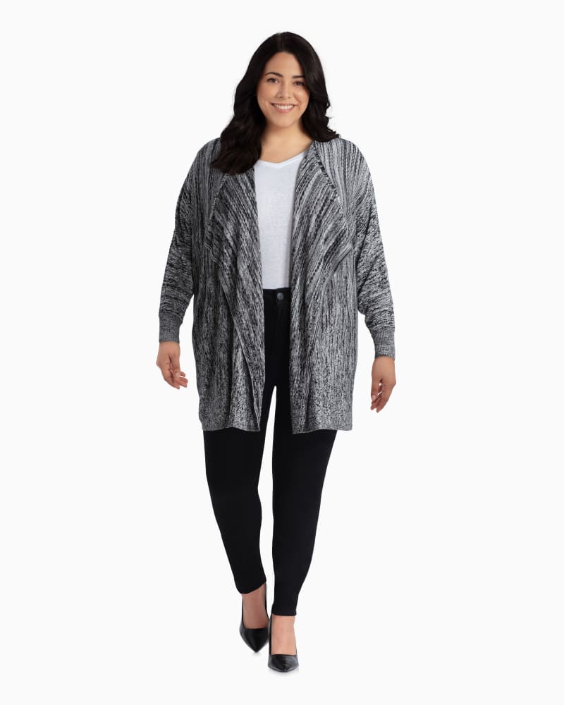 Plus size model with rectangle body shape wearing Kimberly Open Front Cardigan by Michel Studio | Dia&Co | dia_product_style_image_id:110741